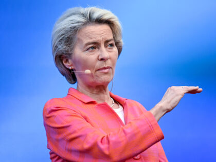 29 August 2022, Berlin: Ursula von der Leyen, President of the European Commission takes part in a discussion on the topic "Social-ecological transformation - How to succeed in a climate-just Europe". Photo: Britta Pedersen/dpa (Photo by Britta Pedersen/picture alliance via Getty Images)