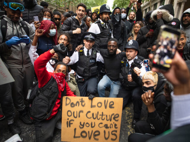 LONDON, ENGLAND - JUNE 03: Protesters and police come together during a Black Lives Matter