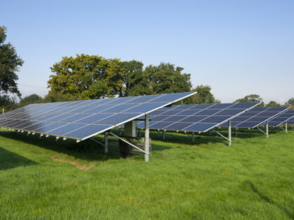Solar arrays in a field generating electricity near Churchill in North Somerset. (Photo by: Craig Joiner/Loop Images/Universal Images Group via Getty Images)