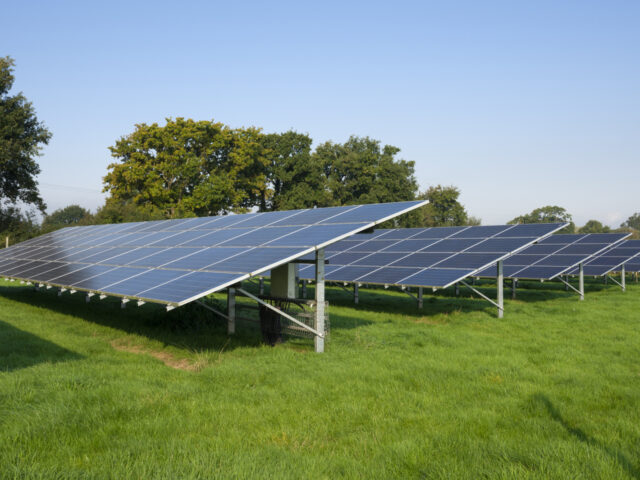 Solar arrays in a field generating electricity near Churchill in North Somerset. (Photo by