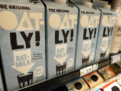 Oatly oat milk is offered for sale at a grocery store on May 20, 2021 in Chicago, Illinois. Oatly began trading on the Nasdaq today after listing its initial public offering at $17-per-share, giving the company an implied valuation of $10 billion. (Photo by Scott Olson/Getty Images)