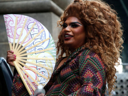 NEW YORK, NEW YORK - JUNE 12: Brita Filter of Mobile Drag Unit performs in the Dumbo section of Brooklyn on June 12, 2021 in New York City. (Photo by John Lamparski/Getty Images)