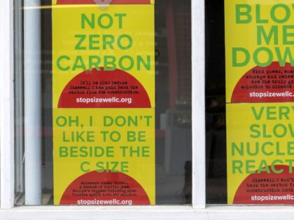Campaign posters about stopping Sizewell C, Leiston, Suffolk, England, UK - It's Not Too Late Stop Sizewell C. (Photo by: Geography Photos/UCG/Universal Images Group via Getty Images)