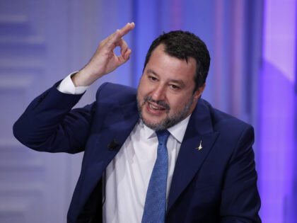 Italian secretary of Lega Nord Matteo Salvini guest at the tv broadcast Porta a Porta. Rom