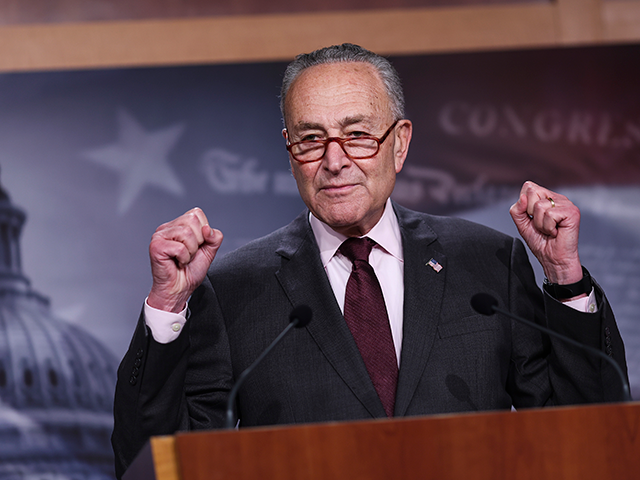 U.S. Senate Majority Leader Charles Schumer (D-NY) speaks at a press conference at the U.S. Capitol on August 05, 2022 in Washington, DC. Schumer spoke on the Inflation Reduction Act. (Photo by Kevin Dietsch/Getty Images)