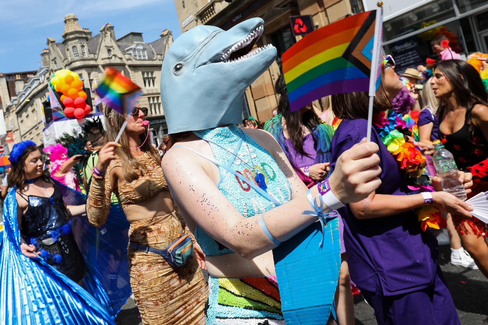  Festival goers enactment   successful  the Pride LGBTQ+ Community Parade – ‘Love, Protest & Unity’ during the Brighton Pride connected  August 06, 2022 successful  Brighton, England. (Photo by Tristan Fewings/Getty Images)
