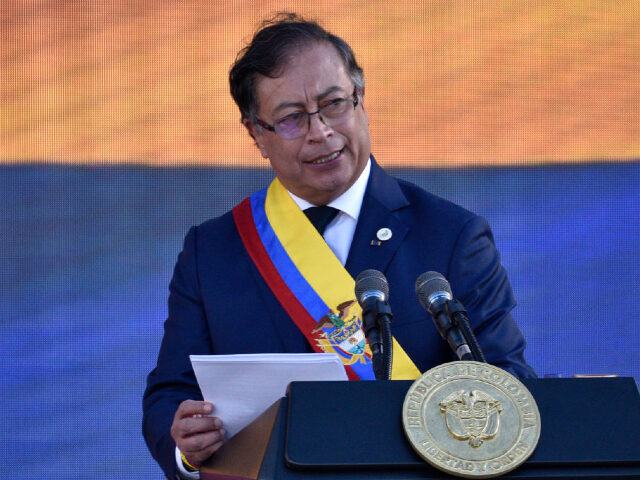 BOGOTA, COLOMBIA - AUGUST 07: President of Colombia Gustavo Petro speaks during the presid