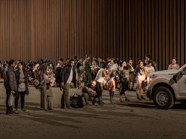 YUMA, ARIZONA - AUGUST 20: Immigrants are processed by the U.S. Border Patrol after crossing the border from Mexico on August 20, 2022 in Yuma, Arizona. (Photo by Qian Weizhong/VCG via Getty Images)