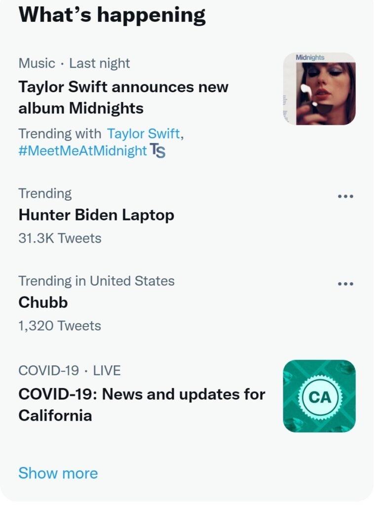 Hunter Biden Laptop Trending on Twitter (screenshot)