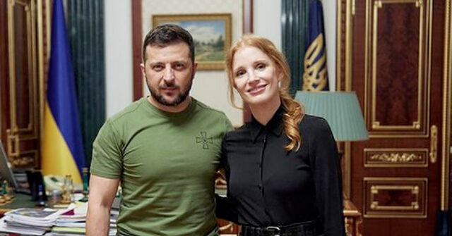 Jessica Chastain approaches Zelensky in the latest Hollywood propaganda