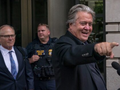 Former White House Chief Strategist Steve Bannon speaks to reporters while leaving the United States District Court House on the first day of jury selection in his trial for contempt of Congress, on July 18, 2022 in Washington, DC. A jury was selected Monday for the trial of former President …