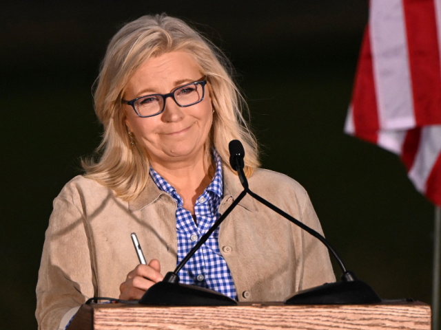 US Representative Liz Cheney (R-WY) speaks to supporters at an election night event during the Wyoming primary election at Mead Ranch in Jackson, Wyoming on August 16, 2022. - Republican dissident Liz Cheney lost her US Congress seat August 16 to an election-denying conspiracy theorist, US networks projected, in the …
