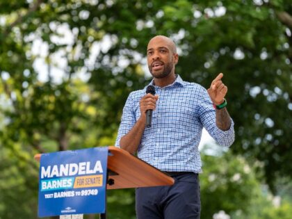 Lt. Gov. of Wisconsin and democratic candidate for US senate, Mandela Barnes, speaks to supporters at a rally outside of the Wisconsin State Capital building on Saturday July 23, 2022. (Photo by Sara Stathas for the Washington Post)
