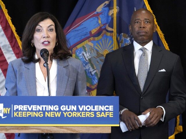 NYPD - New York Governor Kathy Hochul speaks, joined by New York City Mayor Eric Adams (R)