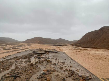 In this photo provided by the National Park Service, Mud Canyon Road is closed due to flash flooding in Death Valley, Calif., Friday, Aug. 5, 2022. Heavy rainfall triggered flash flooding that closed several Death Valley National Park roads on Friday near the California-Nevada line. The National Weather Service reported …