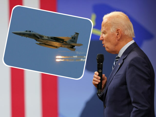 President Biden Speaks In Pennsylvania On Reducing Crime And The Bipartisan Safer Communities Act (1); inset: F-15 jet