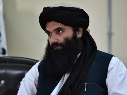 Taliban Interior Minister Sirajuddin Haqqani participates in a conference during the reading of the official decree of the Islamic Emirate of Afghanistans (IEA) supreme leader on the ban of poppy cultivation and all kind of narcotics, in Kabul on April 3, 2022. (Photo by AHMAD SAHEL ARMAN/AFP via Getty Images)