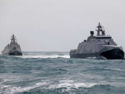 Two Taiwanese military corvettes sail during a Navy Drill for Preparedness Enhancement ahe