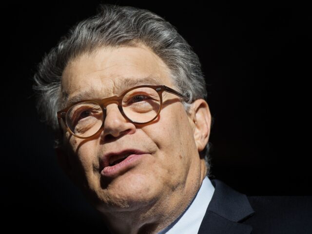 US Senator Al Franken, Democrat of Minnesota, speaks outside his office on Capitol Hill in Washington, DC, on November 27, 2017. Charges of sexual harassment and misconduct have shaken politicians of both parties raising pressure on people like US Representative John Conyers, Democrat of Michigan, and Franken to step down, …