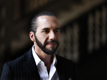 El Salvador's President Nayib Bukele speaks to the press at Mexico's National Palace after