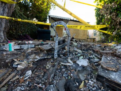 MAR VISTA, CALIFORNIA - AUGUST 14: The scene where actress Anne Heche crashed a car into a house on August 5, as seen one week later on August 14, 2022 in Los Angeles, California. Heche died on August 12 at age 53 of injuries sustained in the crash. (Photo by …