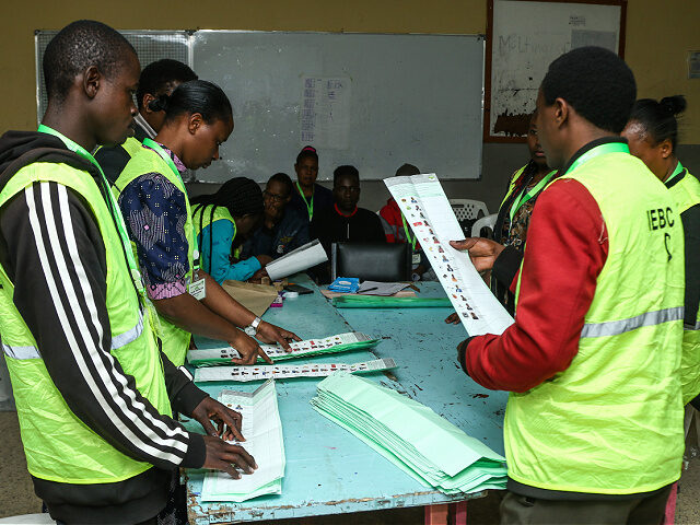 NAKURU, RIFT VALLEY, KENYA - 2022/08/09: Election officials count ballots after voting end