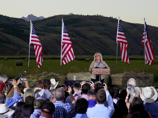 Rep. Liz Cheney, R-Wyo., speaks Tuesday, Aug. 16, 2022, at a primary Election Day gathering at Mead Ranch in Jackson, Wyo. Cheney lost to challenger Harriet Hageman in the primary. (AP Photo/Jae C. Hong)