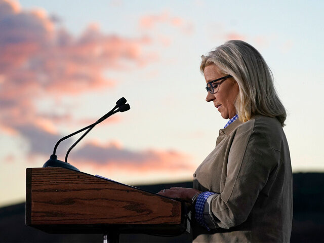 Rep. Liz Cheney, R-Wyo., speaks Tuesday, Aug. 16, 2022, at a primary Election Day gatherin