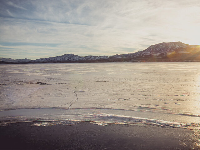 Frozen Piute Reservoir - stock photo