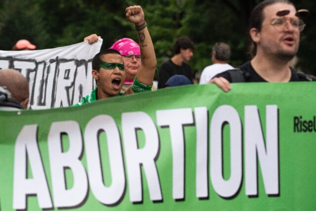 Abortion rights activists demonstrate in front of the White House in Washington, DC in July 2022