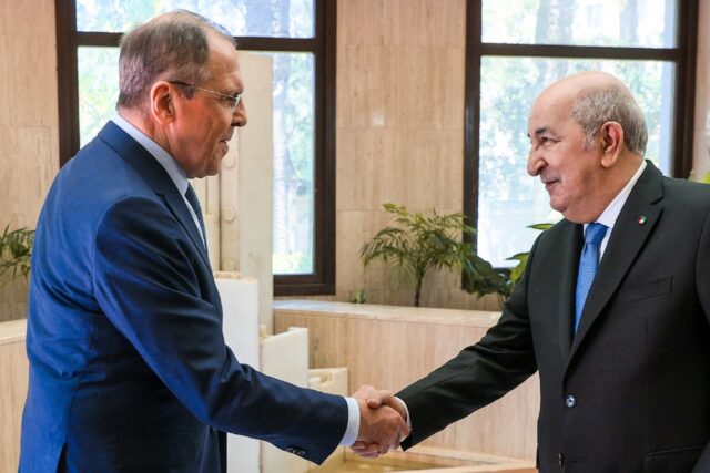 Russian Foreign Minister Sergei Lavrov (L) met Algeria's President Abdelmadjid Tebboune in