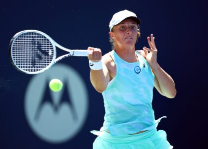 Smooth sailing: World number one Iga Swiatek of Poland on the way to a straight sets victory over Australian Ajla Tomljanovic in the second round of the WTA hardcourt tournament in Toronto