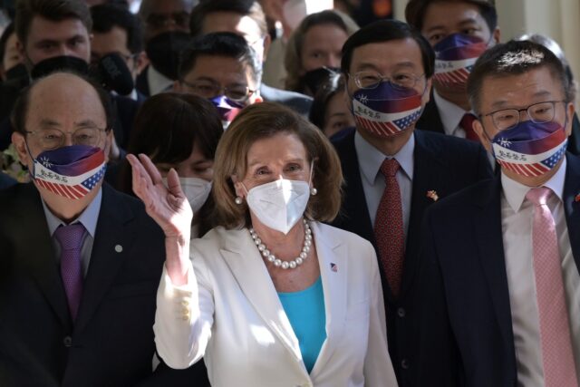 The Taiwan visit of US House Speaker Nancy Pelosi (C) has sent tensions soaring between Wa