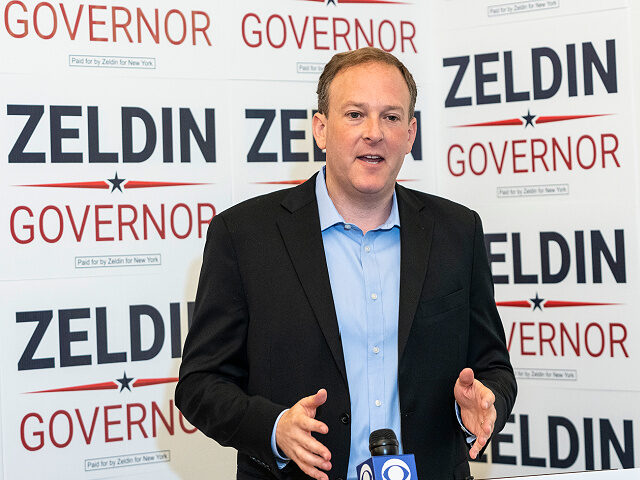 NEW YORK, NEW YORKN, UNITED STATES - 2022/09/06: Republican and Conservative Parties nominee for Governor Lee Zeldin press conference on the issue of debates at Zeldin NYC campaign headquarters. Zeldin demanded that Governor Kathy Hochul to join him on the debate stage for a minimum of five televised debates throughout …