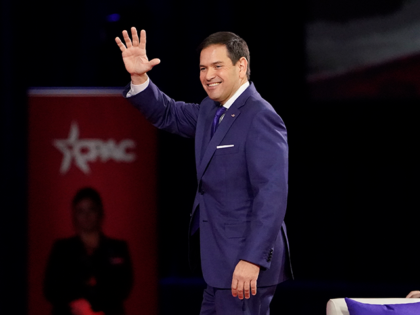 Sen. Marco Rubio, R-Fla., waves to supporters after speaking at the Conservative Political Action Conference (CPAC) Friday, Feb. 25, 2022, in Orlando, Fla. (AP Photo/John Raoux)