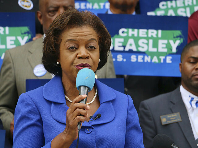 Democratic U.S. Senate candidate Cheri Beasley speaks during a campaign appearance in Durh
