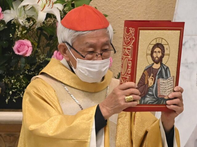 Retired Cardinal Joseph Zen (L), one of Asia's highest ranking Catholic clerics, leads a m