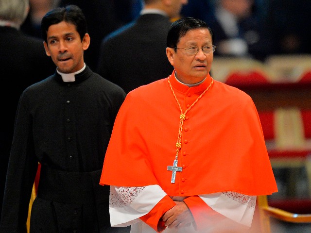Charles Maung Bo, archbishop of Yangon (Myanmar) arrives to be elevated cardinal during the papal consistory on February 14, 2015 at St. Peter's basilica in Vatican. The pope welcome 20 new cardinals to the ranks today, including 15 who are below 80 and would therefore be entitled to vote in a conclave to decide a new pontiff in the event of something happening to the current one. AFP PHOTO / ANDREAS SOLARO (Photo by Andreas SOLARO / AFP) (Photo by ANDREAS SOLARO/AFP via Getty Images)
