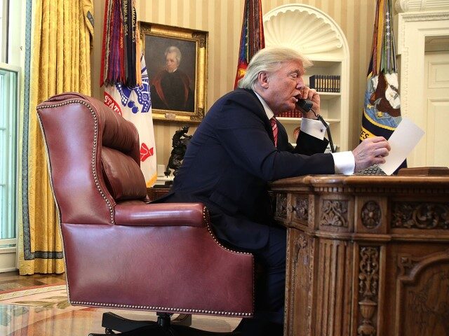 U.S. President Donald Trump speaks on the phone with Irish Prime Minister Leo Varadkar on