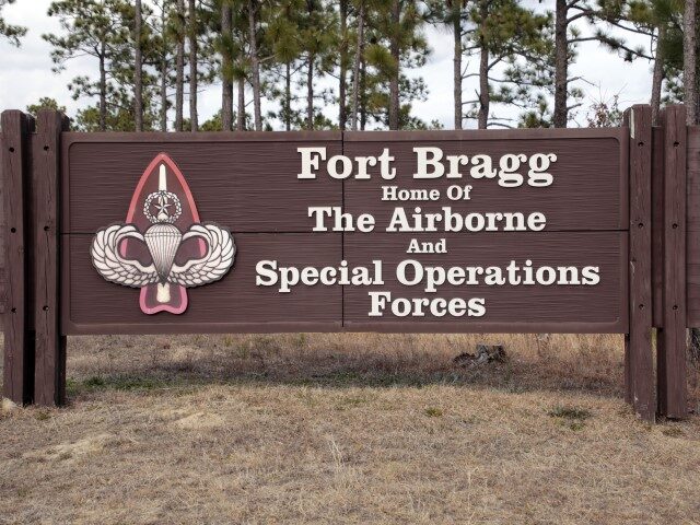 FILE - A sign is seen at Fort Bragg on Feb. 3, 2022, in Fort Bragg, N.C. Killian Mackeithan Ryan, a soldier in the U.S. Army, wrote on Instagram that he joined the military “for combat experience so I’m more proficient in killing” Black people, according to investigators. Ryan's alleged …