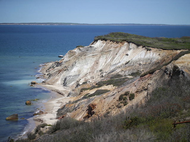 AQUINNAH, MA - MAY 22: The Gay Head Cliffs in Aquinnah, MA on Martha's Vineyard are pictured on May 22, 2019. (Photo by Jonathan Wiggs/The Boston Globe via Getty Images)