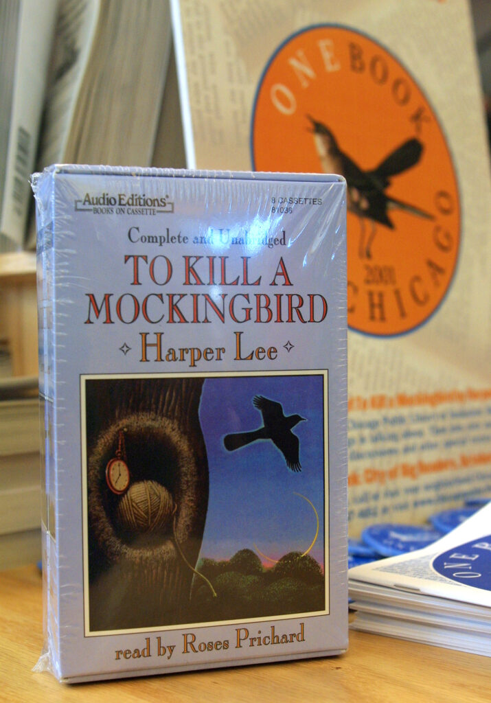 394238 04: An audio book stands on display as part of Chicago program involving the 40th anniversary edition of Harper Lee's Pulitzer Prize winning novel "To Kill A Mockingbird" September 10, 2001 at a Borders Books and Music store in Chicago. Borders is working with the City of Chicago and the Chicago Public Library in the new citywide reading initiative: "One Book, One Chicago," encouraging all Chicagoans to read and discuss the book during the months of September and October. (Photo by Tim Boyle/Getty Images)