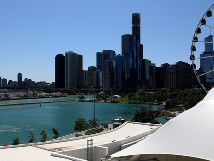 Partial west view of Chicago skyline, photographed from atop the parking garage at Navy Pier in Chicago, Illinois on July 22, 2019. (Photo By Raymond Boyd/Getty Images)