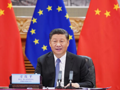 BEIJING, June 22, 2020 -- Chinese President Xi Jinping meets with President of the European Council Charles Michel and President of the European Commission Ursula von der Leyen via video link in Beijing, capital of China, June 22, 2020. (Photo by Wang Ye/Xinhua via Getty) (Xinhua/Wang Ye via Getty Images)
