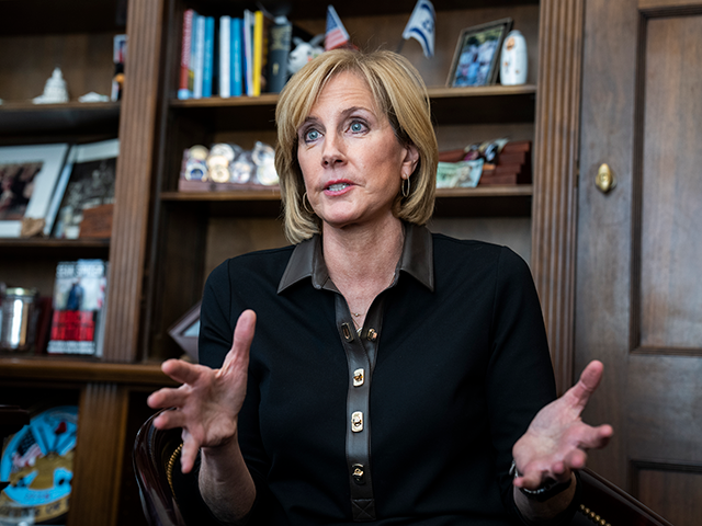 Rep. Claudia Tenney, R-N.Y., is interviewed by CQ-Roll Call, Inc via Getty Images in her L