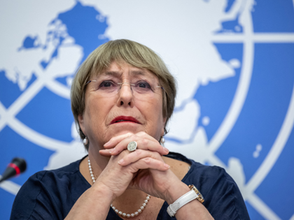 Outgoing United Nations High Commissioner for Human Rights Michelle Bachelet gives a final press conference at the United Nations offices in Geneva on August 25, 2022. - Bachelet faces pressure to release a long-delayed report on the situation in the Xinjiang region, where Beijing stands accused of detaining more than …