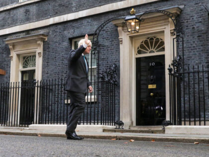 Boris Johnson, outgoing UK prime minister, departs after delivering a speech outside 10 Do
