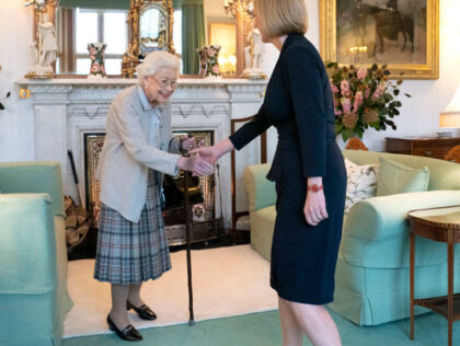 TOPSHOT - Britain's Queen Elizabeth II and new Conservative Party leader and Britain's Prime Minister-elect Liz Truss meet at Balmoral Castle in Ballater, Scotland, on September 6, 2022, where the Queen invited Truss to form a Government. - Truss will formally take office Tuesday, after her predecessor Boris Johnson tendered …