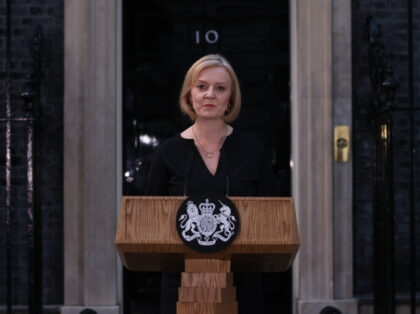 LONDON, ENGLAND - SEPTEMBER 08: Prime Minister Liz Truss makes a statement outside 10 Downing Street following the death of Queen Elizabeth II on September 08, 2022 in London, England. Elizabeth Alexandra Mary Windsor was born in Bruton Street, Mayfair, London on 21 April 1926. She married Prince Philip in …