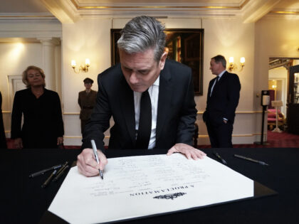 LONDON, ENGLAND - SEPTEMBER 10: Labour leader Sir Keir Starmer signs the Proclamation of A